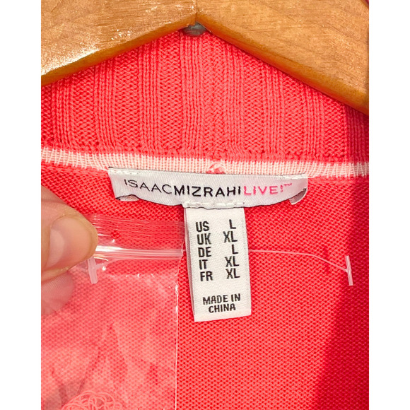 Isaac Mizrahi Live QVC Sz L Long Cardigan Duster Tropical Pink Cotton Blend Knit - Picture 10 of 10